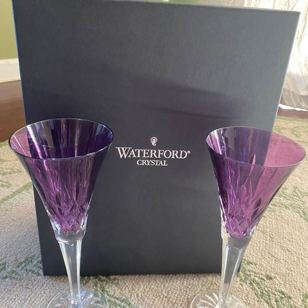 Waterford Amethyst Crystal Wine Glass Pair